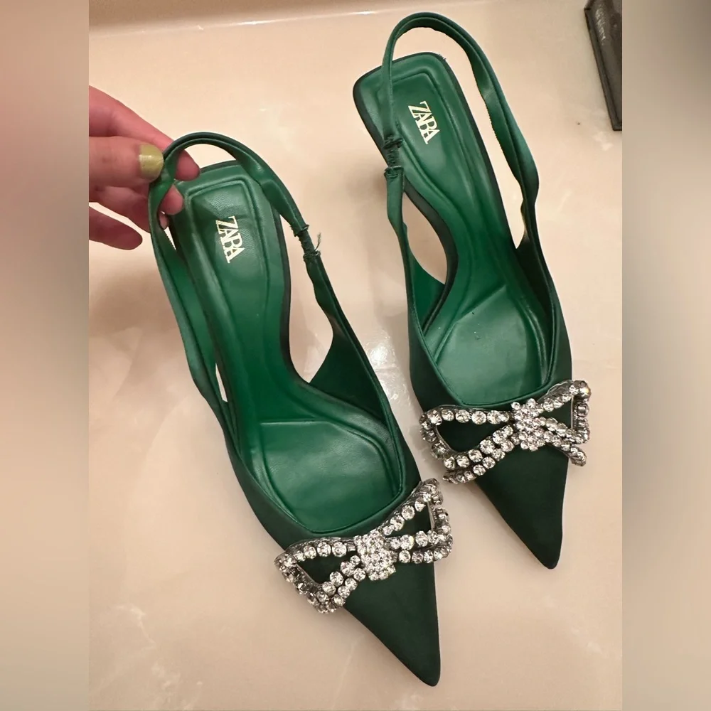 SOLD. DO NOT BUY Blogger fav 2 Zara pointed toe rhinestone embellished heels. - Picture 11 of 13